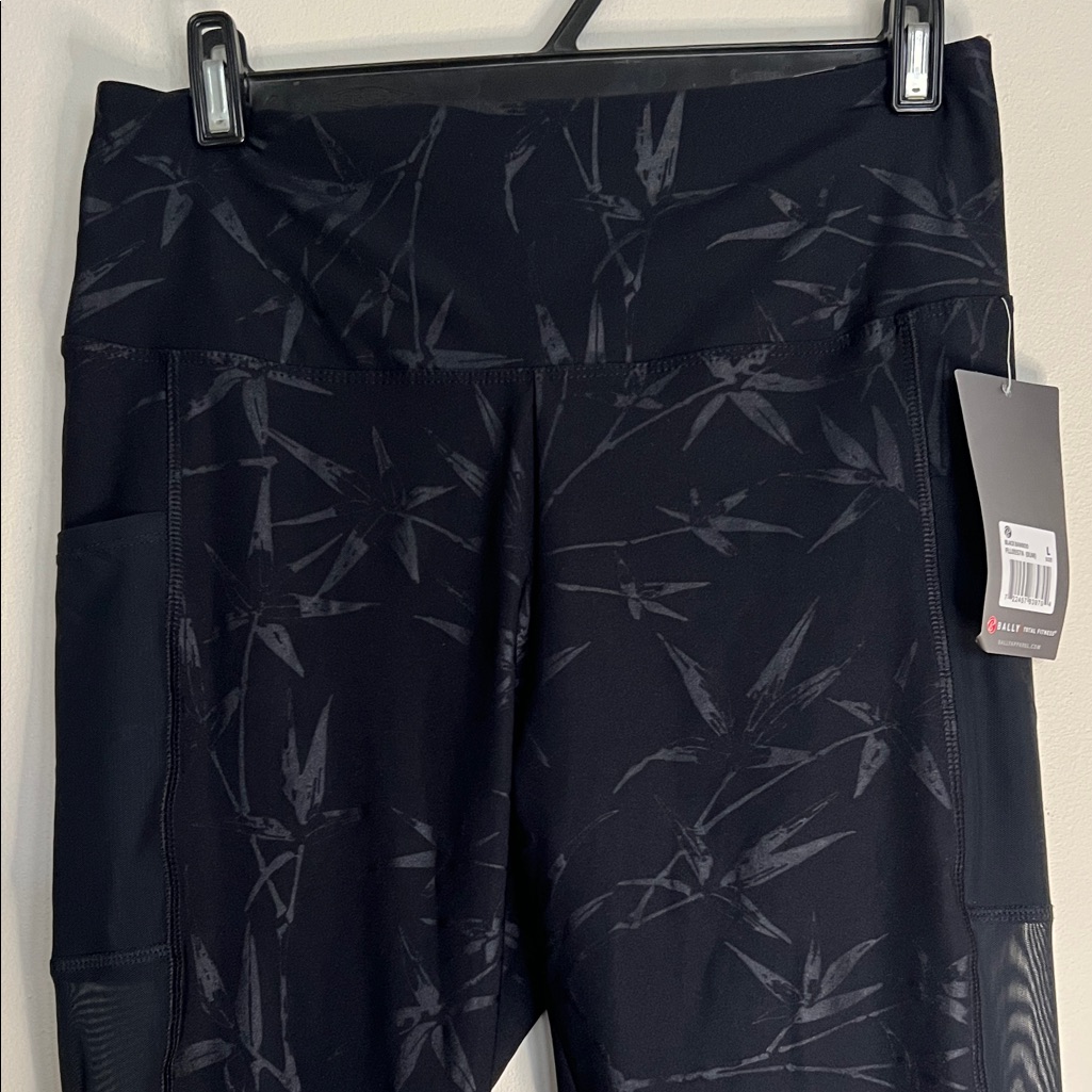 Bally Black High-Waist Printed Active Leggings With Mesh Side Pockets And Legs